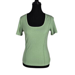 NWOT | Sage Green Ribbed Scoop Neck Top | Short Sleeve Form-Fitting Tee | Size M